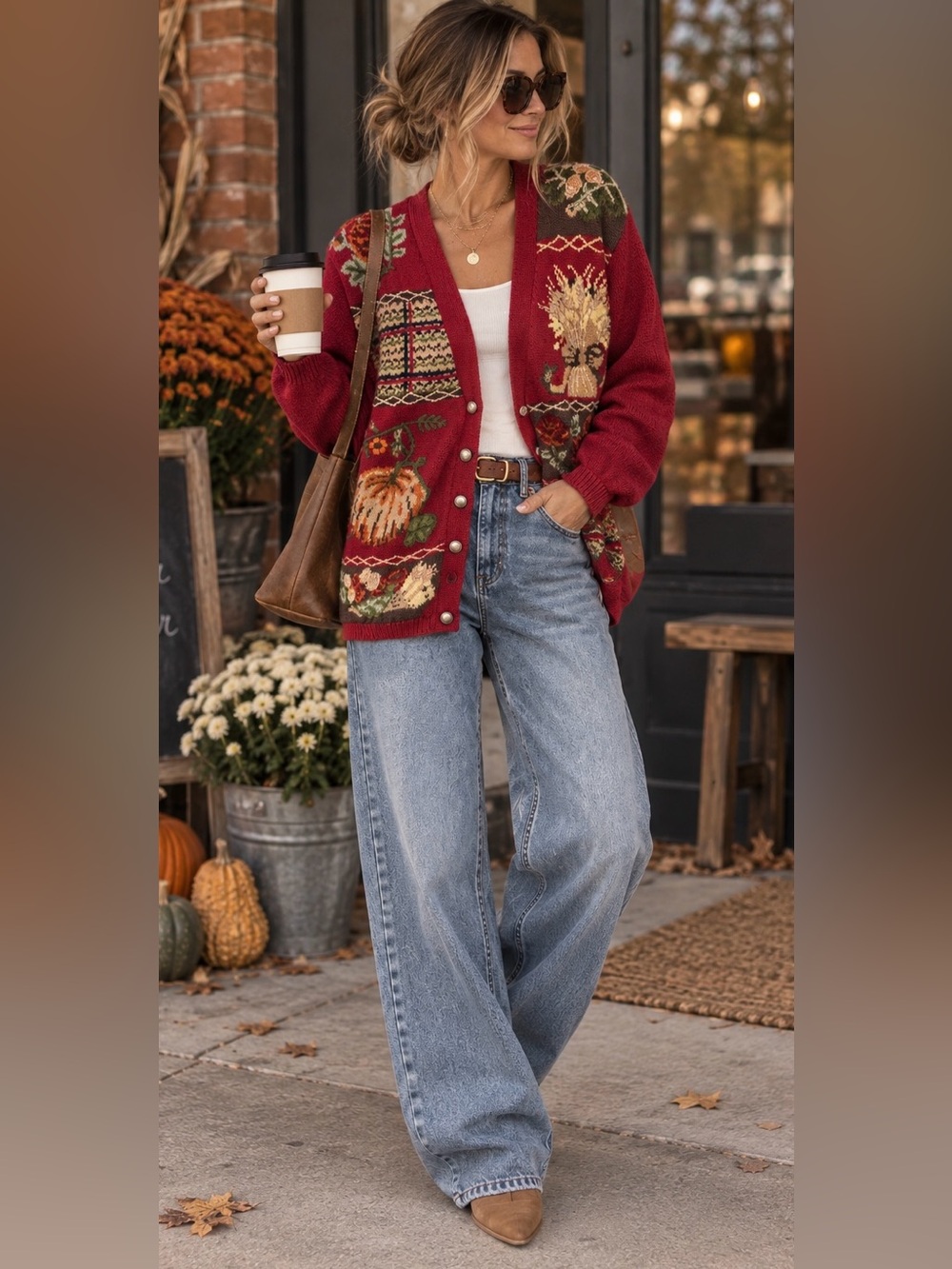 Vintage Jantzen Classics Hand Embroidered Fall Harvest Cardigan Pumpkin Sweater